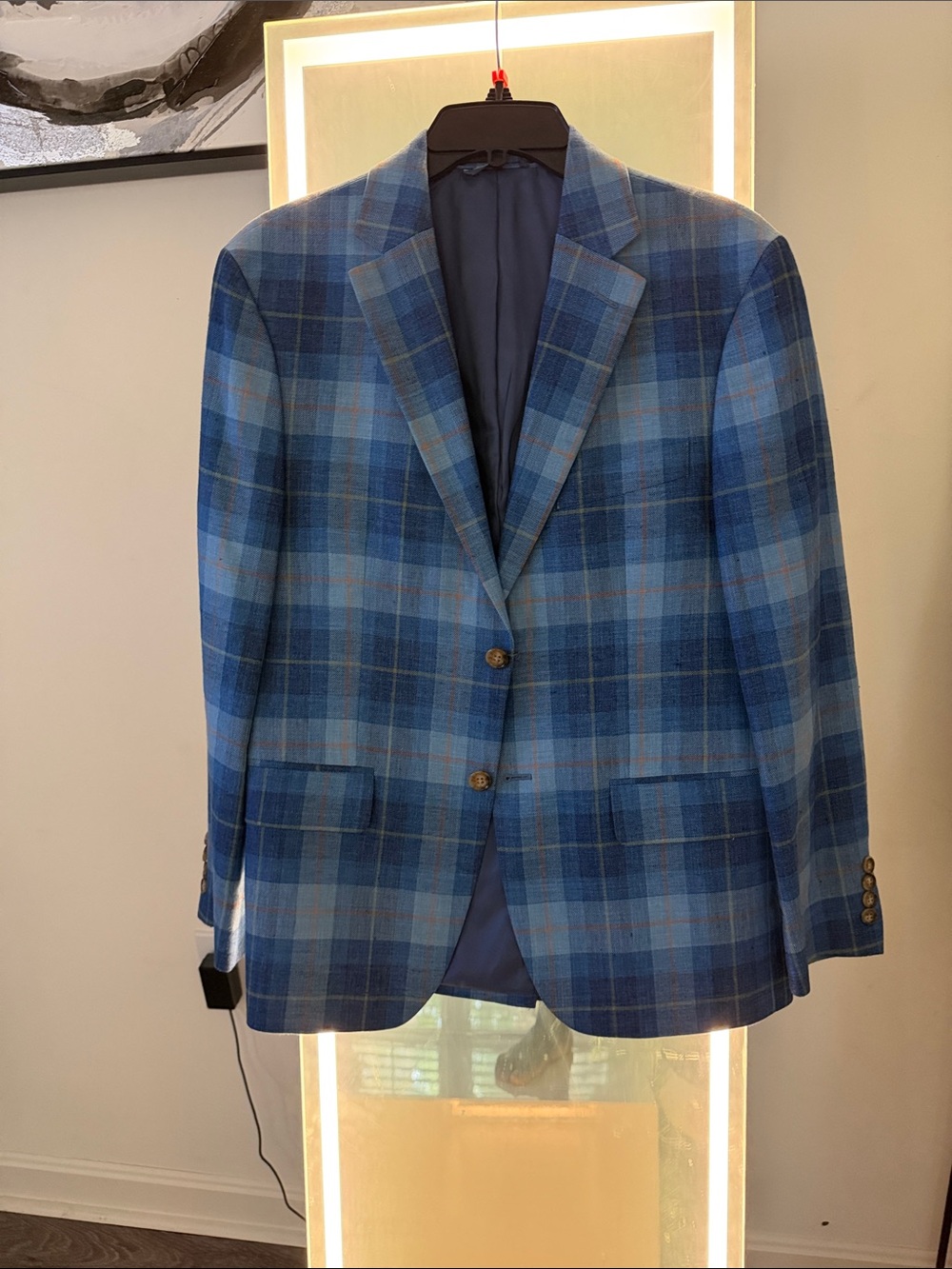 Ralph Lauren Blue Plaid Sport Coat with Navy Lining